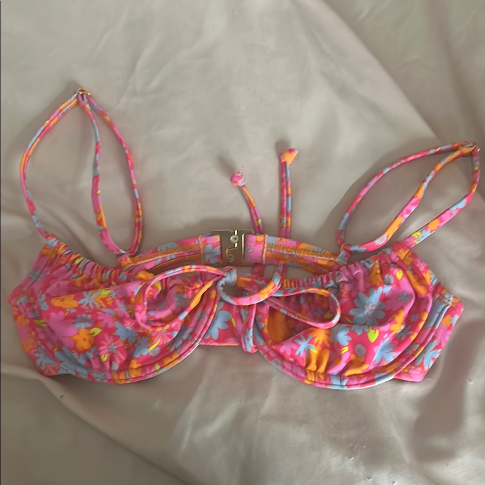 Floral Pink and Orange Bikini Top